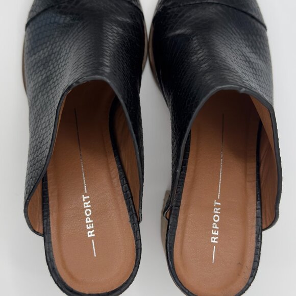Report Pointed Toe TOSH Mule Block Heel Black Snakeskin Texture Print Sz. 7.5 - Picture 5 of 9